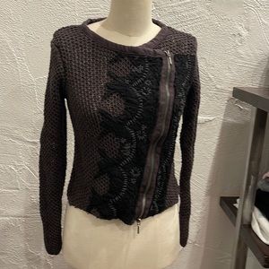 FREE PEOPLE ZIP CROCHET SWEATER
